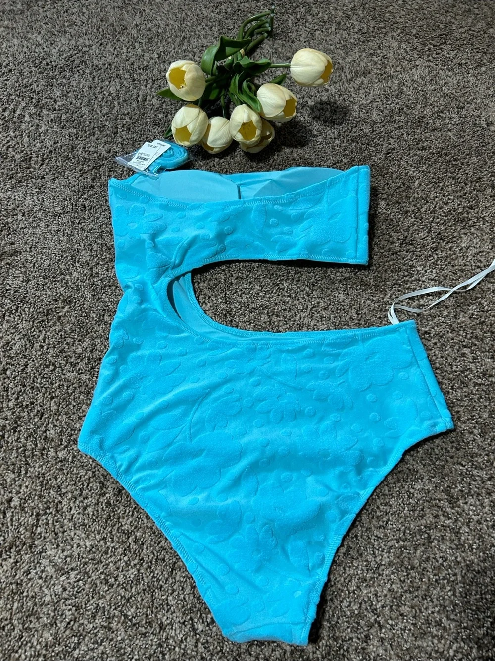 NWT Aerie Aqua Blue Textured Cutout One-Piece Swimsuit